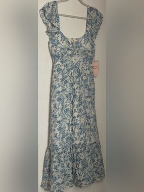 Blue Floral Square-Neck Maxi Dress